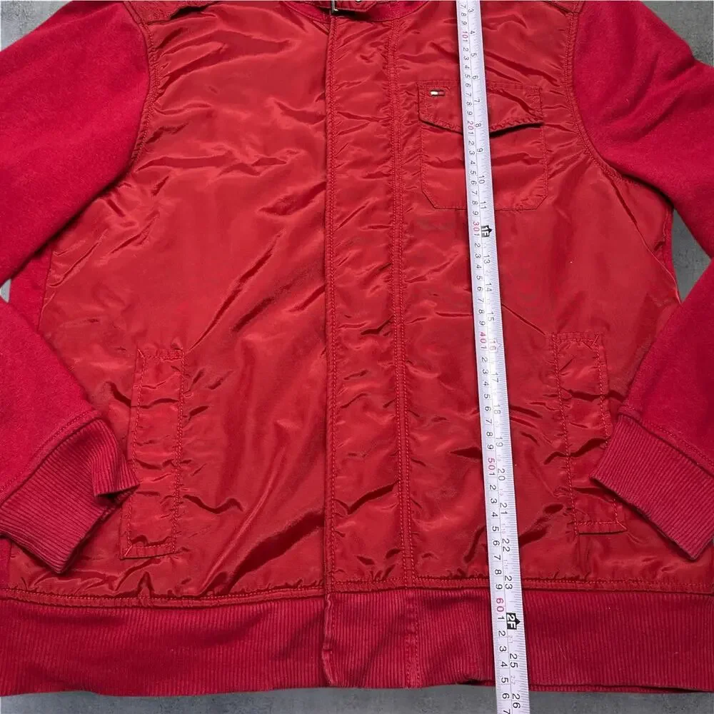 Vintage Tommy Hilfiger Men’s L Corduroy Collar Fleece Lined Red Windbreaker Y2K